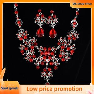 ✨QK shop✨ Wedding Party Necklace Earring Set Flower Water Drop Necklace Bridal Wedding Jewelry Accessories