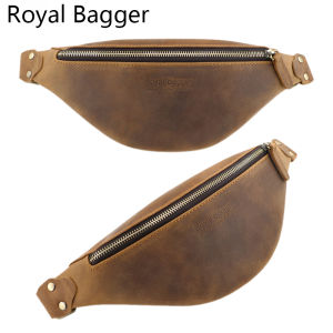 Royal Bagger Shoulder Bag Waist Packs For Men Genuine Cow Leather Crossbody Bags Crazy Horse Leather Sling Outdoor Sports Bags Cool Man Business Casual Retro Fashon Vintage