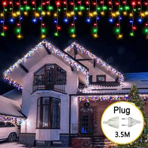 HOMEMORY Christmas Curtain Light Solar / Plug String Lights LED Curtain Icicle Light Indoor Outdoor Party Garden