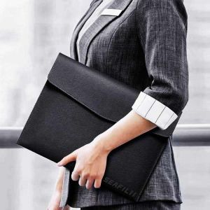 Leather Document Bag With Magnetic Button Long File Organizers Waterproof High Quality 24X36CM