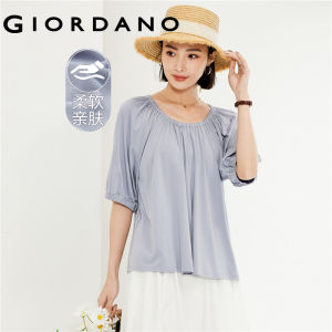 GIORDANO Women T-Shirts Stretchy Elastic Off Shoulder Tee Crewneck Raglan Sleeve Simple Fashion Casual Loose Tshirts 05324429