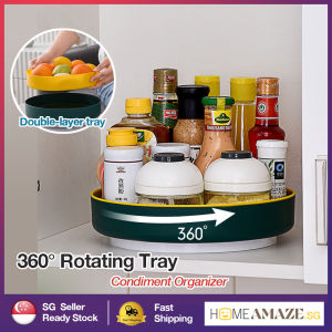 360° Rotating Tray Condiment Organizer Kitchen Cabinet Organizer Seasoning Rack Fridge Rotate Organizer