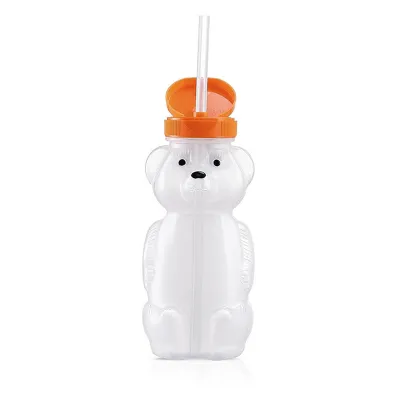 Baby Straw Cups Plastic Honey Bear Bottle Bear Mini Honey Bear Jars with Lids Cap Bear Juice Bottle for Holidays Baby Shower Gifts Juice Milk Packing Bottles Cute Bear Custom Reusable Plastic Bubble Tea Cup
