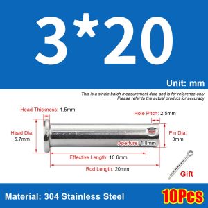 LUMIYA 1Set M3 Chốt trục Cotter Hình trụ Đầu phẳng Chốt định vị Bền bỉ GB882 Bộ chốt cắm