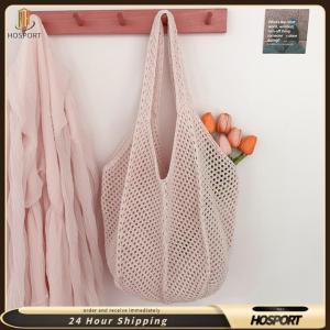 【HOSPORT】Women Crochet Tote Bag Fashion Knitted Bag Large Capacity Hollow Out Tote Bag Simple Shopping Bag for Travel Vacation