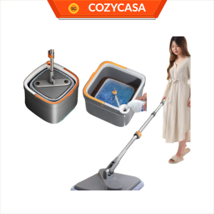 Clean Dirty Split Spin Mop Set Hands Free Single Bucket Mop with Microfiber Pads