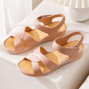 Free Shipping Stylish Sandals For Moms New Summer Collection Featuring A Wedge Heel Non-Slip Soles Comfortable Soft Insoles Elegant Design Versatile For Various Outfits And Suitable For Middle-Aged And Older Women To Wear Outdoors