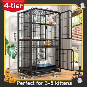 Cat Cage 4 Layers Cat Villa Large Free Space Multi-Door Design Cat Empty Cage With Wheels
