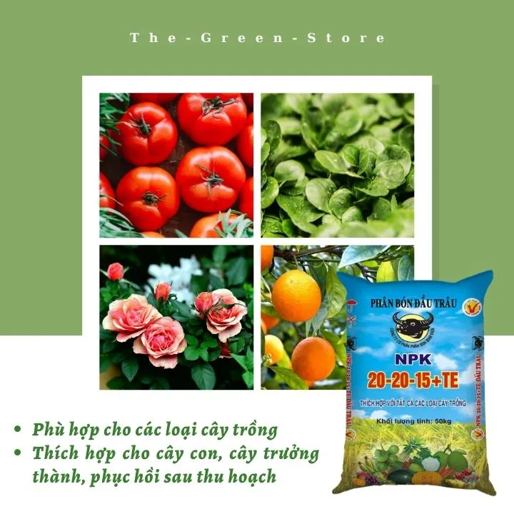 Phân bón NPK Đầu Trâu 20-20-15 + TE (500g - 1kg) dạng hạt 3 màu, bán lẻ ...