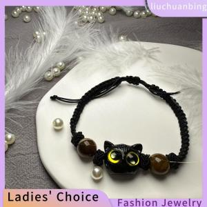 [COD] liuchuanbing Jewellery สร้อยข้อมือลูกปัดรูปแมวสีดำน่ารักสำหรับผู้หญิงผู้ชายสร้อยข้อมือลูกปัดสีขาวสีดำลายการ์ตูนสัตว์คู่สร้อยข้อมืออินเทรนด์ของขวัญคู่รัก