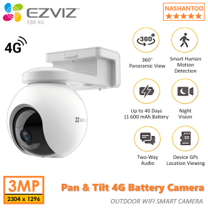 EZVIZ EB8 4G 2K/3MP Pan & Tilt 4G Battery Camera Outdoor Waterproof CCTV CAMERA solar Connect to Cellphone NASHANTOO