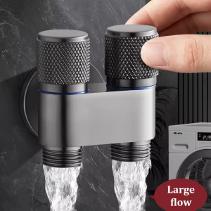 👍【ApeaxFortis】1 Inlet 2 Outlet Gray Stainless Steel Angle Valve Knurled Lychee Wheel 4-Point Double Thread Connector for Home Water Distribution & Pipeline Renovation
