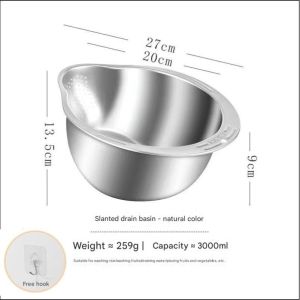 Stainless Steel Rice Washing Bowl with Hook Rice Washing Filter Kitchen Fruit Vegetable Drainers For Kitchen