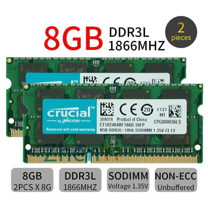 New For Crucial 16GB kit 2x 8GB DDR3L1866 PC3L-14900S