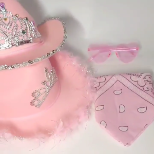 Pink Elegant Cowboy Hat Pink White Cowgirl Cowboy Hat Tiara Crown Cap Hat Wide Brim Adult Size Cowboy Rhinestones