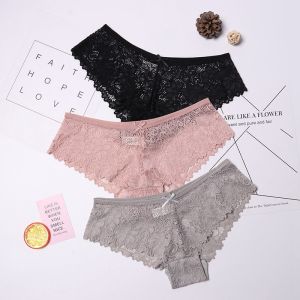 ECMLN 3PCS Lace Panties for Women Underwear Breath-able Female Panty Hollow Transparent Briefs Ladys Lingerie Plus Size S-XXL