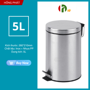 Thùng rác inox có đạp chân nắp đậy kin dung tích 3L 5L