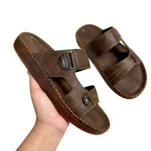 dép nam trung niên D72 dép da bò nam đế lõm màu nâu kiểu dáng thanh lịch đẳng cấp