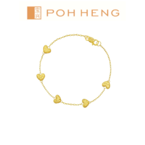 Poh Heng Jewellery 22K Glimmering Heart Bracelet in Yellow Gold [Price By Weight]