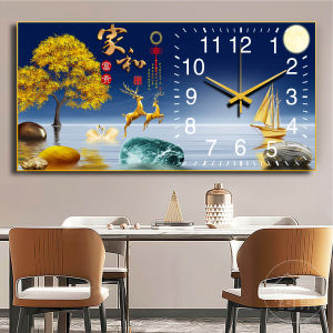 Mẫu đồng hồ hươu vọng nguyệt tranh đồng hồ tráng gương 5D xưởng miễn phí ship tặng phụ kiện treo.