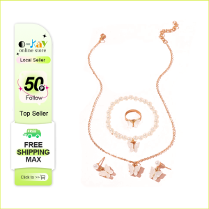 O-KAY 5pcs Girls Kids Cute Faux Pearl Decor Jewelry Set Butterfly Flower Bow