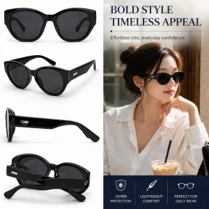 Midnight Edge Cat Eye Sunglasses – UV400 Sleek Black Luxury Retro Shades for Women