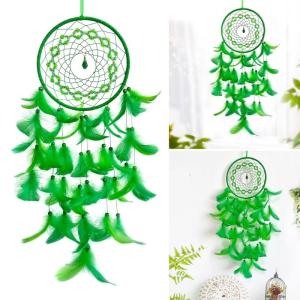 Hạt xanh lá bùa bắt giấc mơ trẻ em đồ treo tường trang trí Handmade lông lớn Bùa bắt giấc mơ cưới