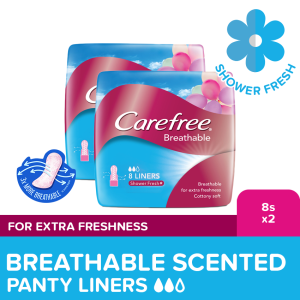 Carefree Breathable Panty Liners Flats 8s x2 - Feminine Care Odor Control Absorb Discharge