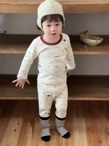 Korean-style childrens autumn clothing 2025 Baby Autumn and Winter Clothes Boys Cartoon Home Wear Set
