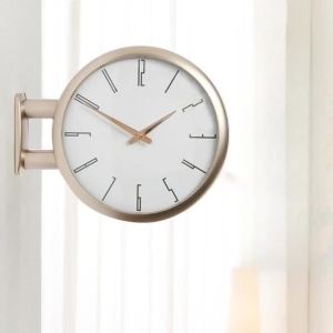 FFBH Double Sided Wall Clock Dustproof Glass Cover Silent Durable Wall Clock Korean Minimalist Art Creativity Light Luxury Home Decor 5B9Z4