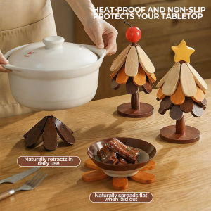 [SG] Christmas Tree Coaster Set Natural Wooden Tree Shape Trivet Table Decor Coaster 4/5 Layers
