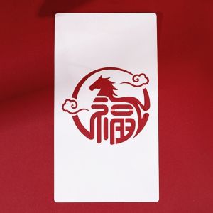 FOUNDTWO Tô màu Mẫu DIY Phong Bì Đỏ Lời chúc phúc Trung Quốc PVC Mẫu túi tiền may mắn Năm ngựa 2026 Thư pháp Mẫu dập phong bì đỏ Lễ hội mùa xuân