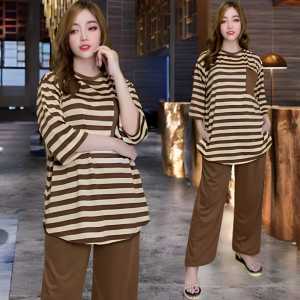 AUFAA ONESET ATASAN OVAL KANTONG DADA LD 120 VISTATERRY MOTIF SALUR celana karet wanita setelan baju basic Panjang Oversize
