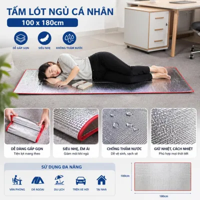 [HCM]Chiếu ngủ văn phòng cá nhân xếp gọn kích thước ngang 100cm x dài 180cm thảm ngủ văn phòng chất liệu mút pe 1 lớp bạc dày 2mm