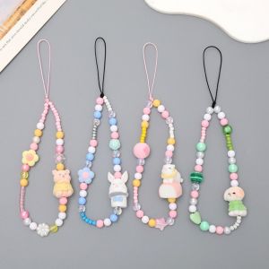 HXPUZM Sling Cartoon Beaded Phone Chain Short Universal Mobile Phone Lanyard Hamster Ins Phone Charm Beads Phone Case Decoration