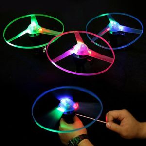 FDHDR Fun Toy For Kids Helicopter Toys Rotating Aircraft Outdoor Toys Lamp Luminous LED Light Propeller Helicopter Toys LED Flying UFO Spinning Top Pull String Flying UFO