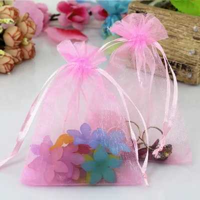9 x 7 cm. 10-pc Organza Bag Drawstring pouch voile sheer Gift pack goody bag. Party Favour. Wedding 9x7 / 7x9 cm.