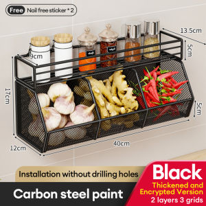 GAA Wall Mounted Condiments Organizer Rack Kitchen Spice Storage Vegetable Fruit Shelf