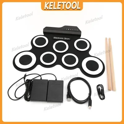 Portable Practice Electronic Drum Set Roll-Up Silicon Pads Compact Digital Foldable Drum Kit for Beginners Kids Adults