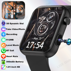 LIGE Camera Smartwatch Take Photo Video Recording 512MB Local Music 1.91" HD BT Voice Call Sport Waterproof 2026 New Smart Watch