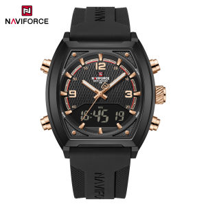 NAVIFORCE Original Mens Quartz Digital Watch LCD Digital Chronograph Date + Luminous Hands Dual Display Dial 30m Waterproof Lightweight Silica Strap Multifunctional Casual Sports Outdoor Mens Personalized Wristwatch NF9242