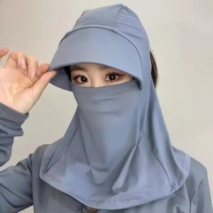 Summer Sun Protection Face Mask Hat Women Men Outdoor Riding Anti-UV Sunscreen Ice Silk Breathable Full Face Sunshade Cap Neck Protection Hat