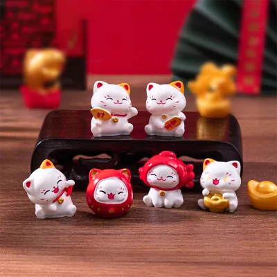 Cartoon Lucky Cat Mini Figurines: Cute DIY Micro-Landscape Charms for Car & Desk Decor