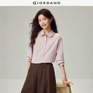 Giordano Beau Monde Women Ruffle trim doll collar long sleeve shirt Free Shipping 13346604