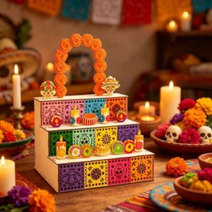 YAHURO Wooden Day of Dead Ofrenda Box Skulls Candles DIY Mexican Fiesta Party Decor Unique Ornaments Mexican Dead Shadow Box Ancestor Memorial