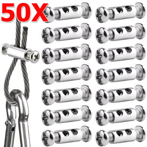 50pcs Steel Wire Rope Clamps Adjustment Metal Copper Buckle Clips Double Hole Wire Rope Clips Suspension Cable Clamp Cross Screw Fastener