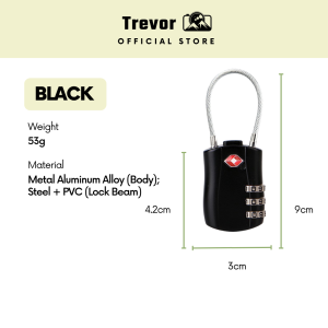 TREVOR TSA Luggage Padlock - 3-Digit Combination Passcode Keyless Resettable Anti-Theft Bag Suitcase Lock Gembok 密码锁