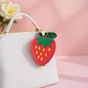 DINAH แบบเกาหลี กระเป๋าเหรียญรูปผลไม้ น่ารัก ผลไม้สตรอเบอร์รี่ จี้หนัง PU คีย์เชน ห่วงกุญแจ กระเป๋าเก็บของขนาดเล็ก ผู้หญิง