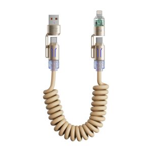 4 in 1 Spring Charger Cable 240W USB Type C To Type C Lightning Cable Fast Charging Line For iPh Android Mobile Phone Tablet