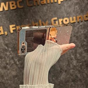 Ring Holder Glitter Diamond Gradient Case for Samsung Galaxy Z Flip 7 6 5 4 3 8 flip7 Bracket Stand Bling Hard Plating Cover